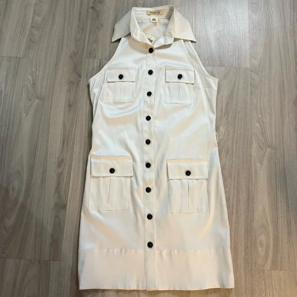 Vintage Arden B White Halter Utility Mini Dress – Size S - Picture 3 of 5